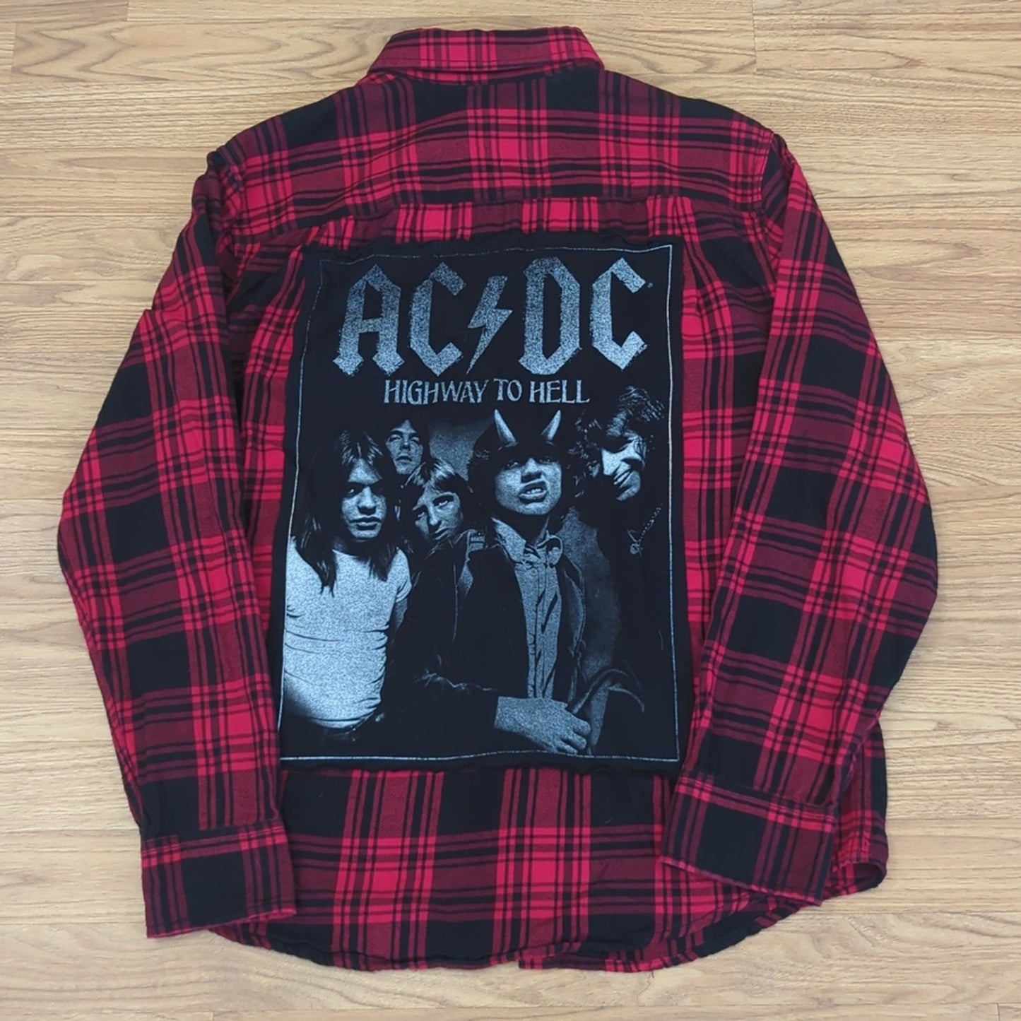 ACDC Flannel Shirt upcycled one of a kind unisex medium M