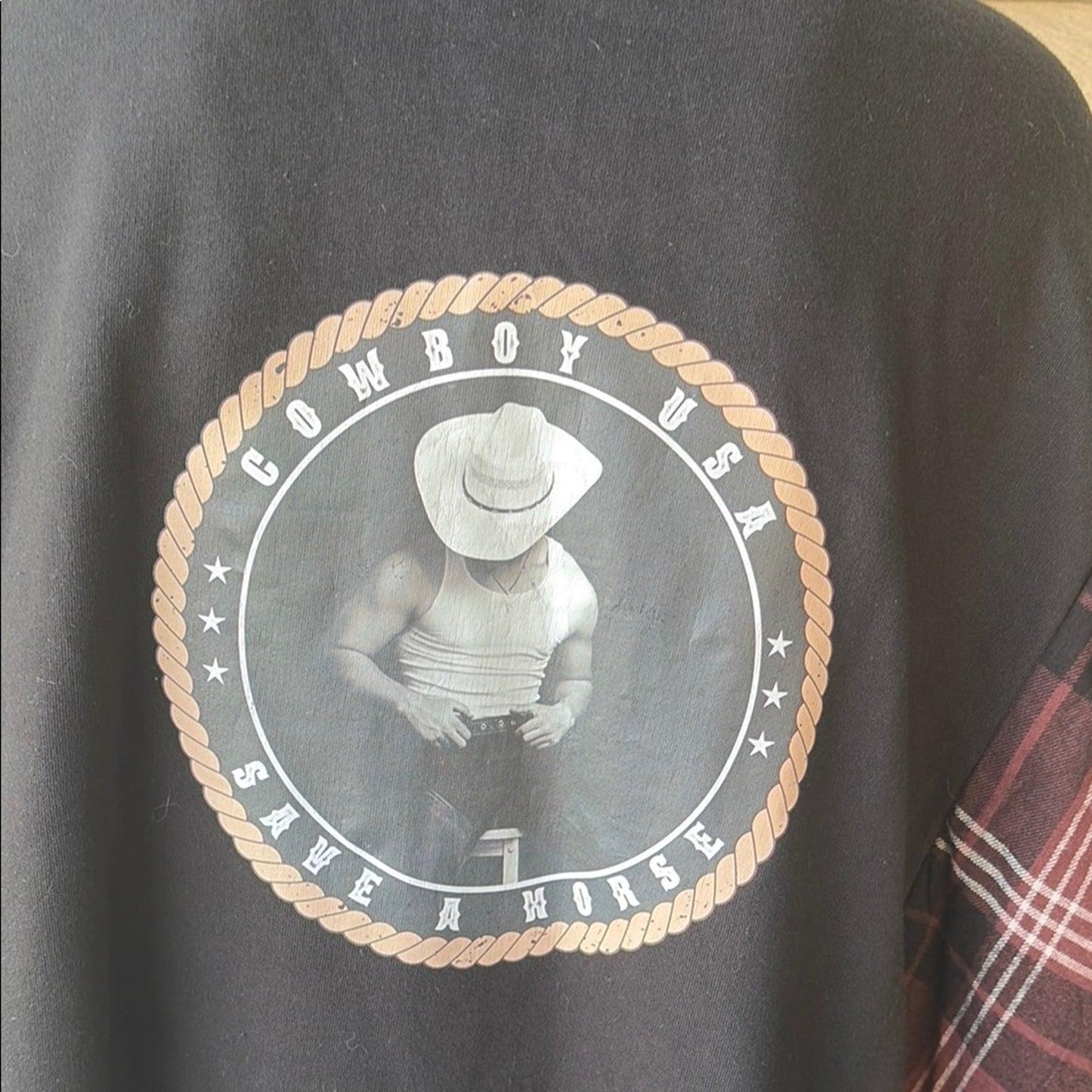 California Cowboy Hoodie / Sweatshirt Flannel Shirt OS Handmade Unisex Oversized