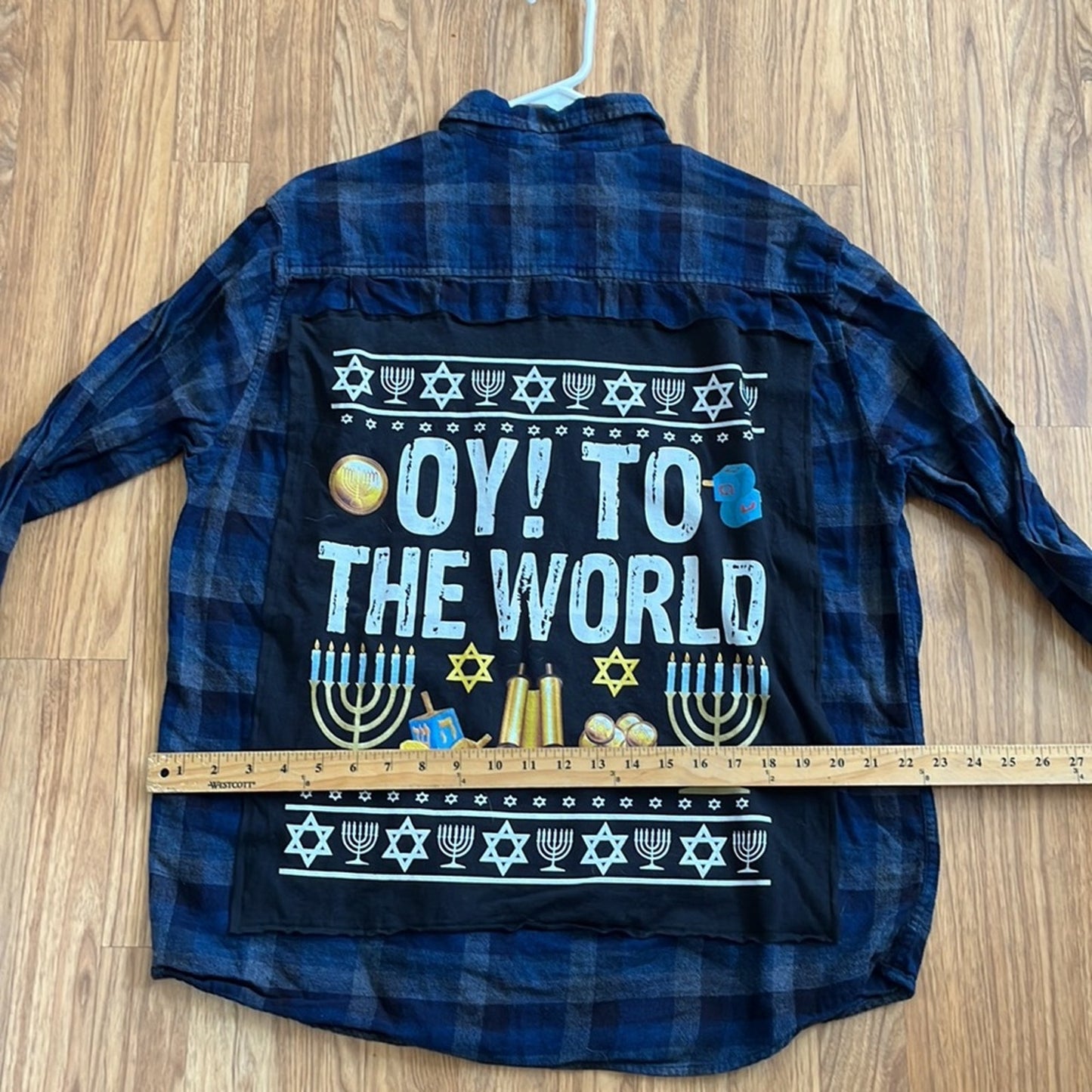 Holiday Chanukah Flannel Upcycled one of a kind men’s / unisex size XL