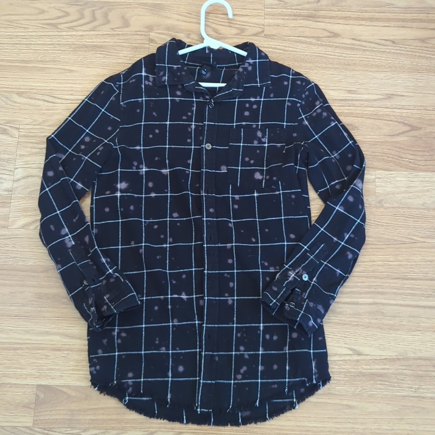 Ninja or Nice ? Holiday Flannel Shirt upcycled Bleached unisex Size Medium