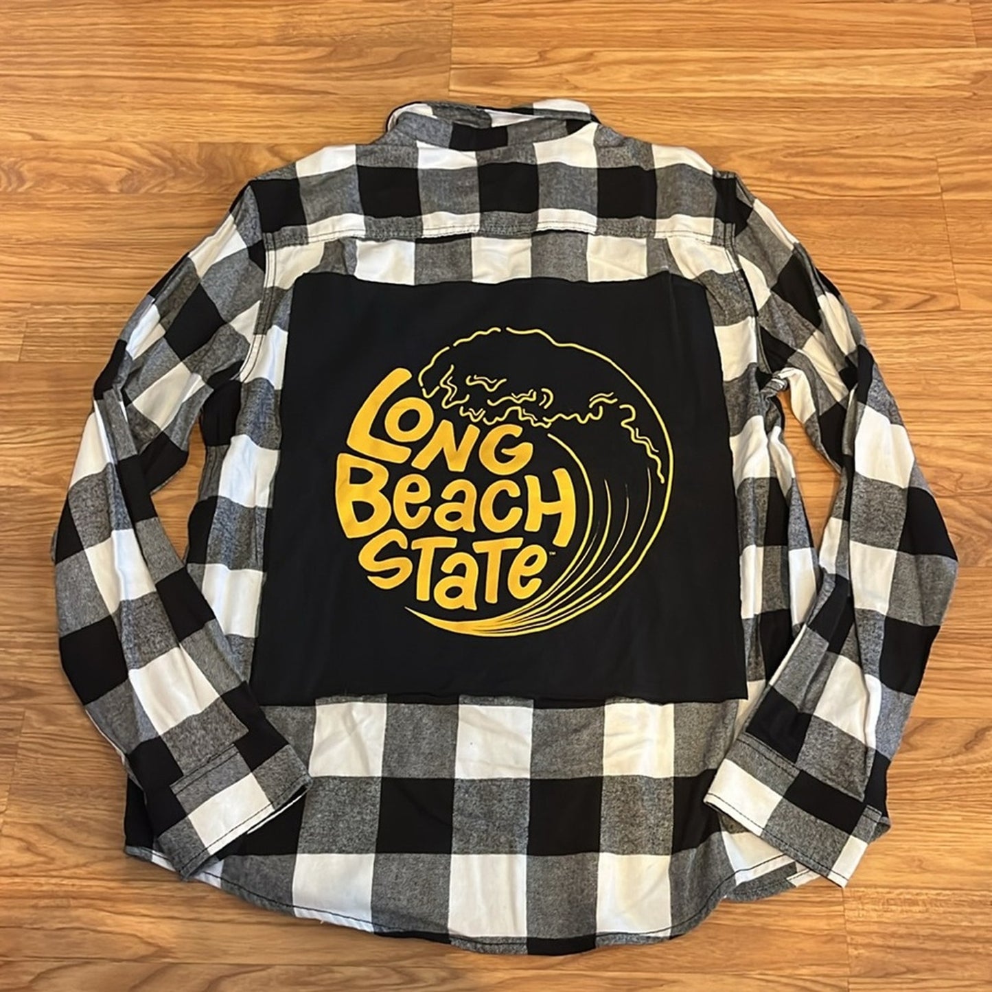 Long Beach State CSULB Flannel Shirt upcycled unisex Size Large L
