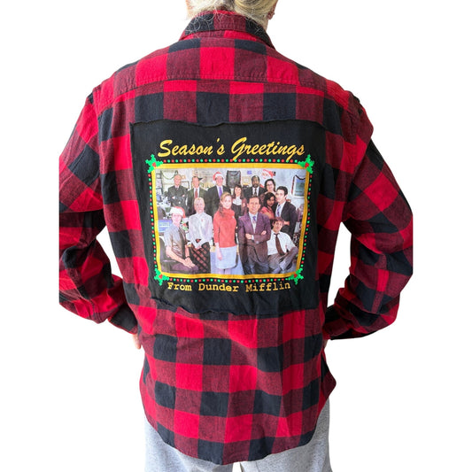 The Office Dunder Mifflin Christmas Flannel Shirt upcycled unisex Large L