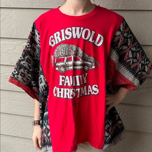 Griswold Family Christmas Upcycled Kantha Tunic Top Shirt OS Handmade Bohemian