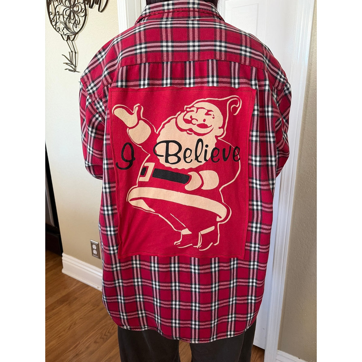 Christmas Santa Upcycled Flannel Shirt Unisex XL X-large
