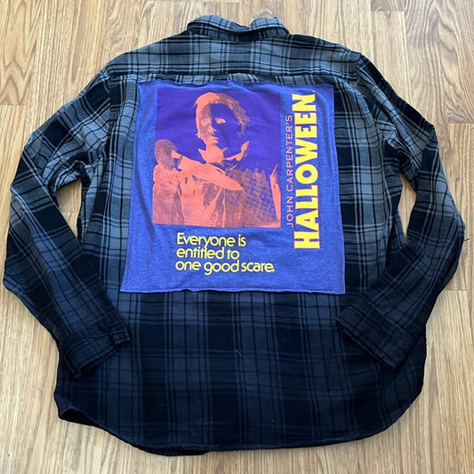 John Carpenter's Halloween Upcycled Flannel Shirt Slim Fit Unisex Size XL