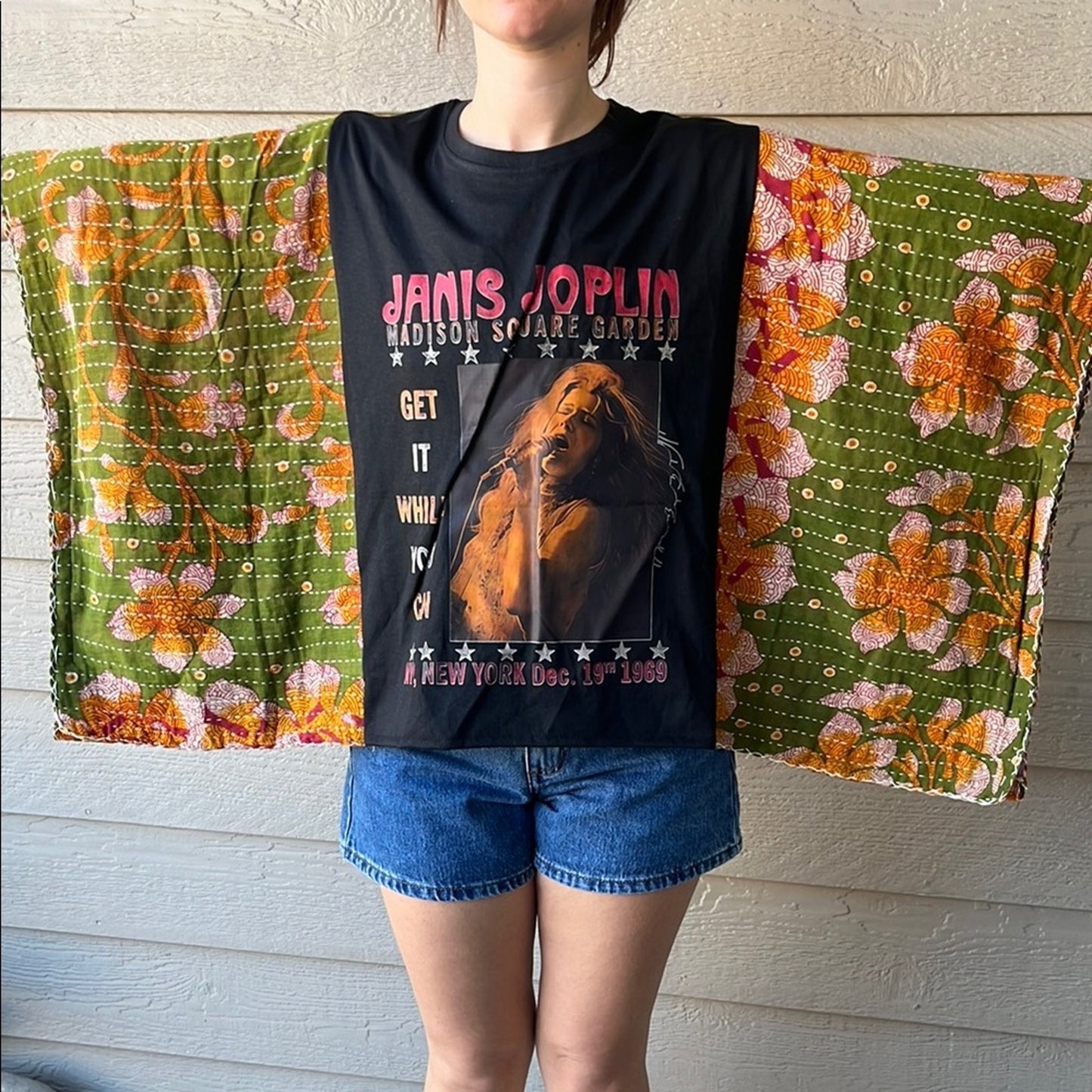 Janis Joplin Upcycled Kantha Tunic Top Shirt OS Handmade Bohemian
