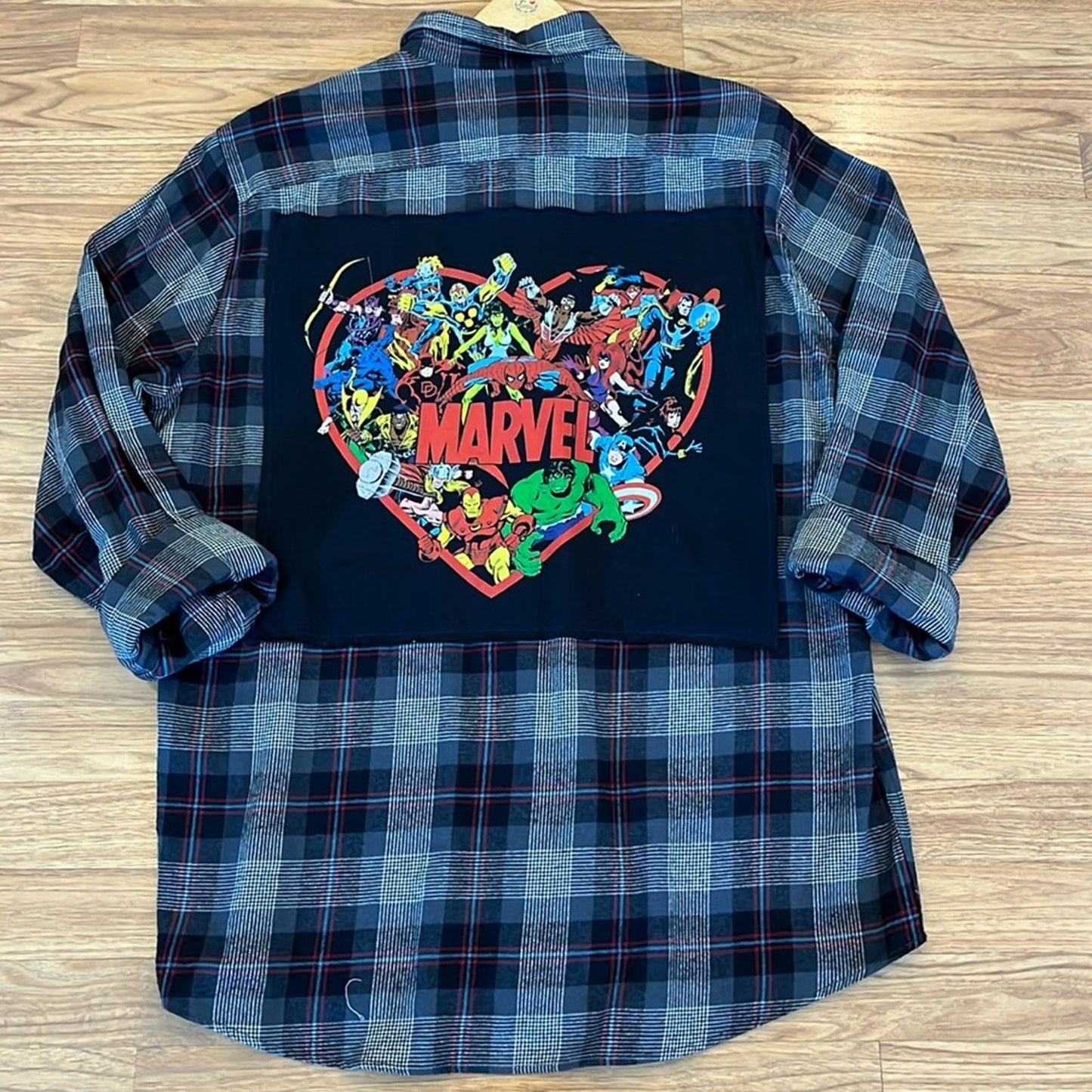 Marvel Comics Flannel Shirt upcycled unisex XLT XL Tall