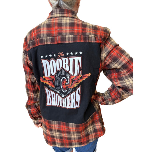Doobie Brothers Upcycled Flannel Unisex Shirt Large L Handmade