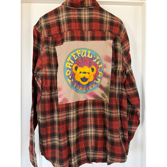 Grateful Dead Upcycled Flannel Shirt Unisex Size 2XLT 2XL Tall