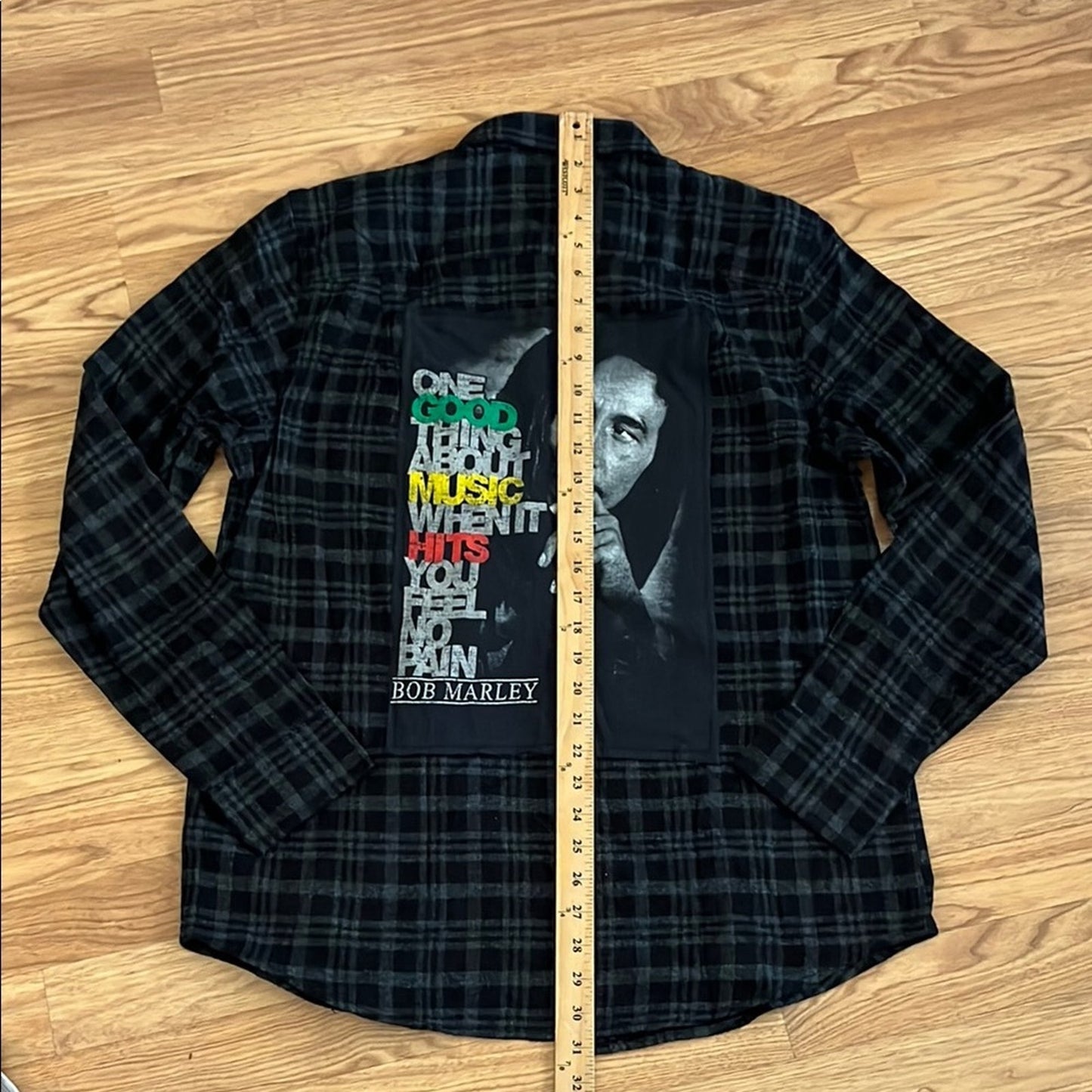 Bob Marley Flannel Shirt upcycled unisex Size Medium M