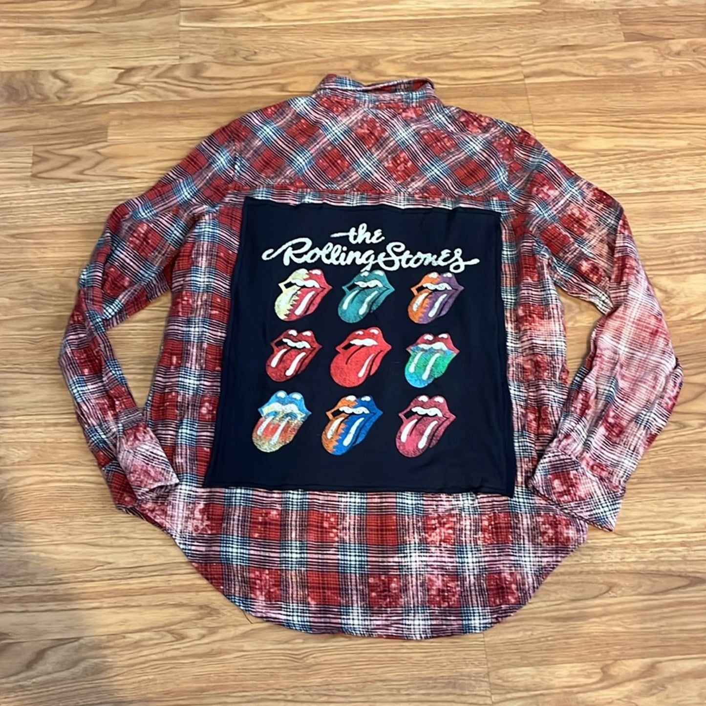 The Rolling Stones Flannel Shirt Upcycled Bleached Size Small S