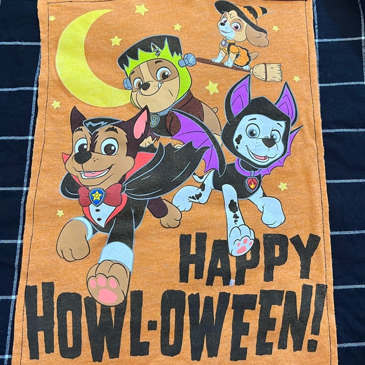 Happy Howl-oween Halloween Flannel shirt upcycled unisex size 6