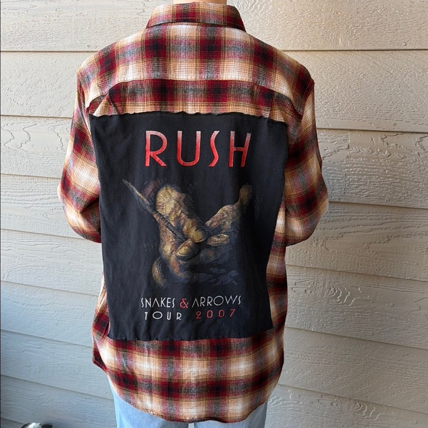 Rush Flannel shirt upcycled one-of-a-kind size medium M men's / unisex