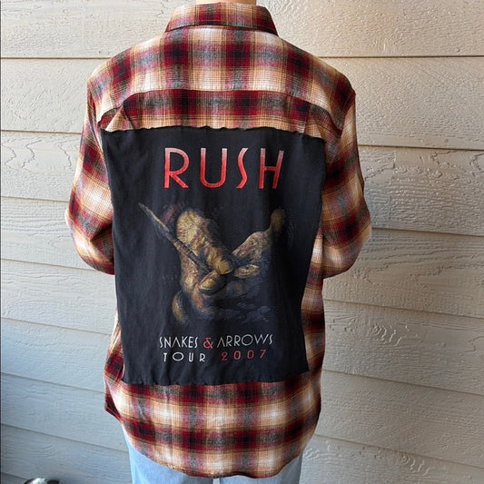 Rush Flannel shirt upcycled one-of-a-kind size medium M men's / unisex