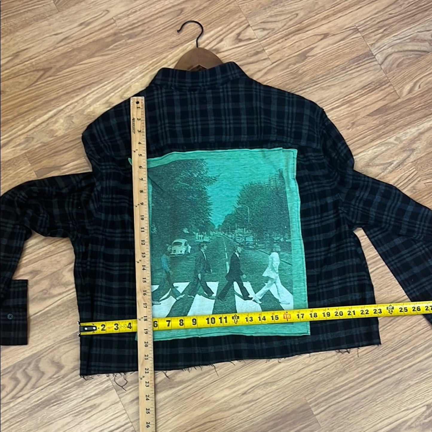 The Beatles Abby Road Upcycled Flannel Shirt Handmade Unisex Size XL Cropped