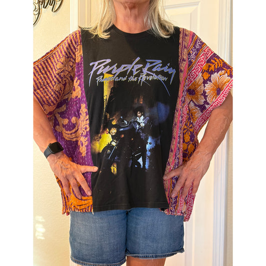 Prince Purple Rain Upcycled Kantha Tunic Top Shirt OS Handmade