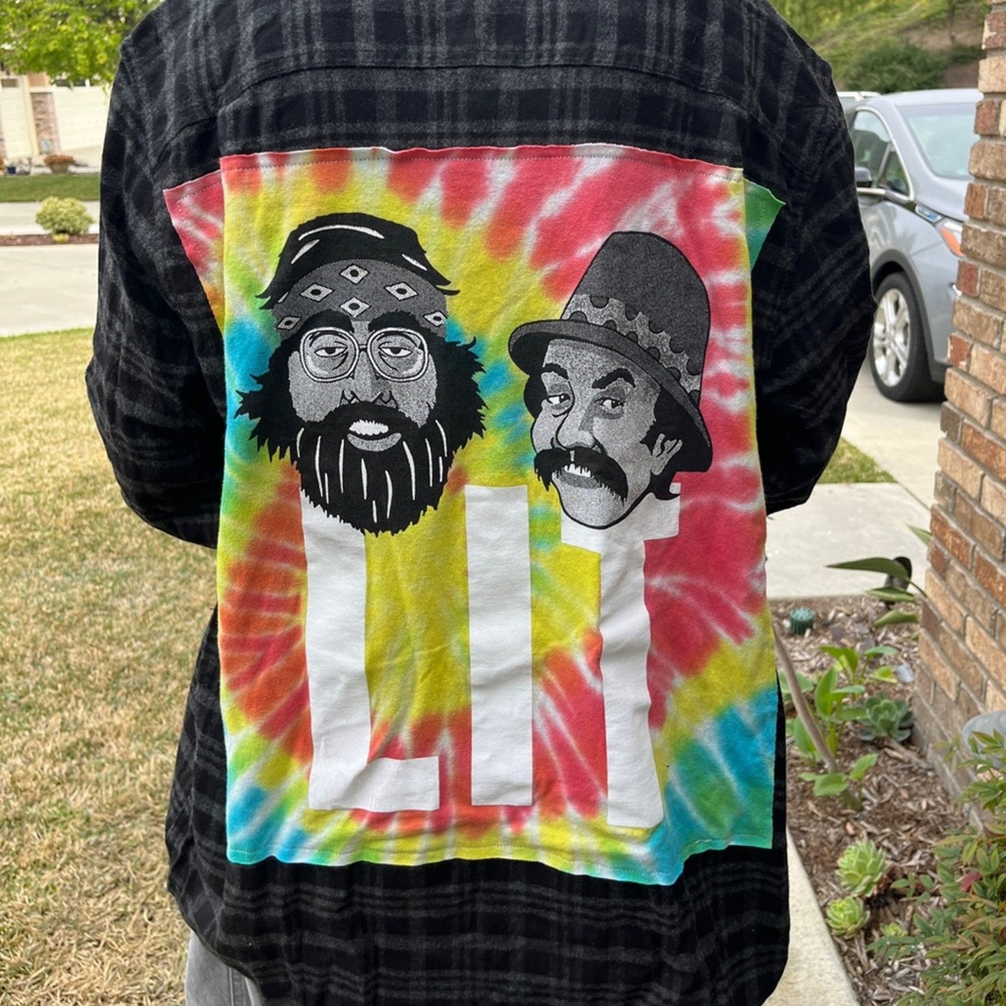 Cheech & Chong Flannel Shirt upcycled unisex Size Large L